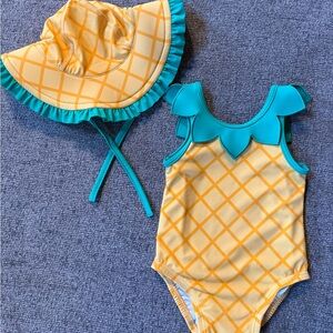 Hanna Andersson Baby Swim One Piece and matching hat
